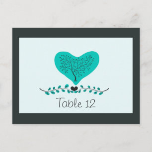 Tarjeta de número de tabla Boda de árbol azul y co