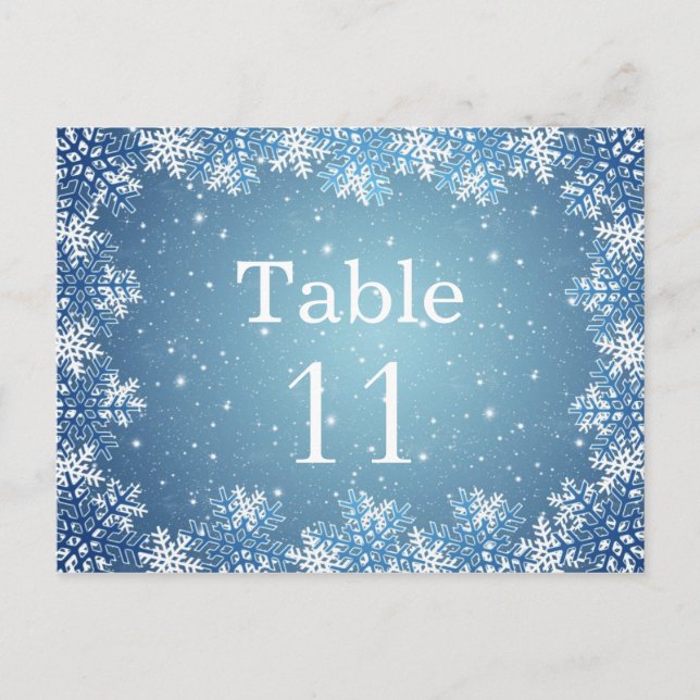 Tarjeta de número de tabla boda de copos de nieve  (Anverso)