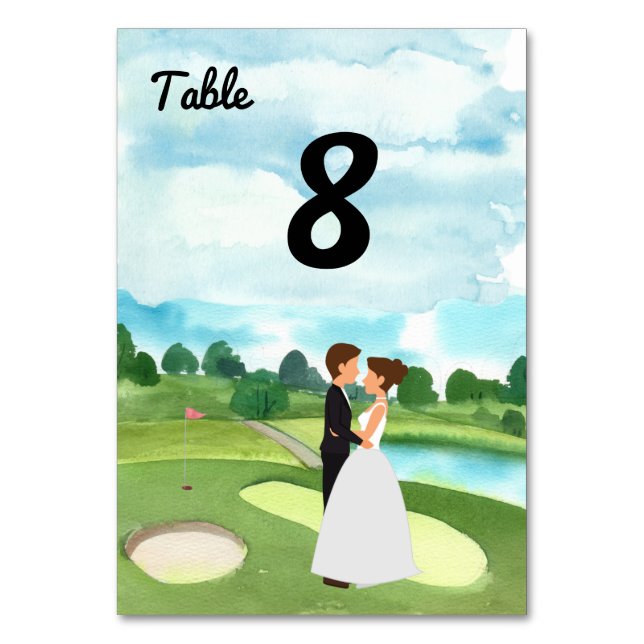 Tarjeta de número de tabla Boda de golf Bride & Gr (Anverso)