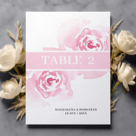 Tarjeta de número de tabla Boda de rosas rosadas