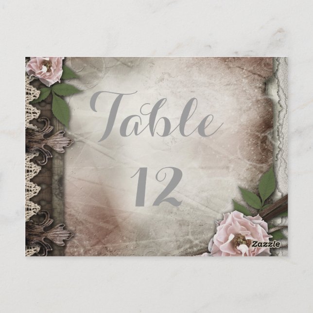 Tarjeta de número de tabla Boda de rosas rosadas v (Reverso)
