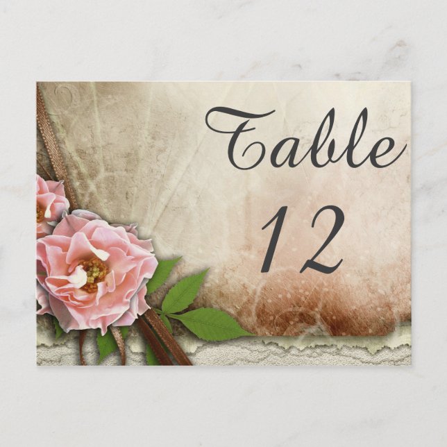 Tarjeta de número de tabla Boda de rosas rosadas v (Anverso)