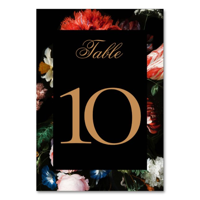 Tarjeta de número de tabla boda Floral roja negra  (Anverso)
