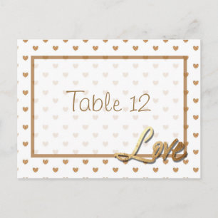 Tarjeta de número de tabla Boda Gold Love Hearts