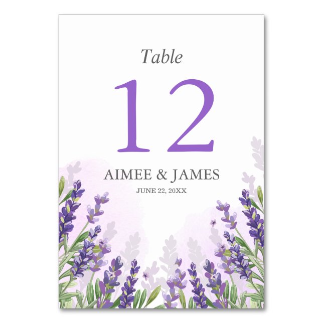 Tarjeta de número de tabla Boda Lavender Púrpura R (Anverso)