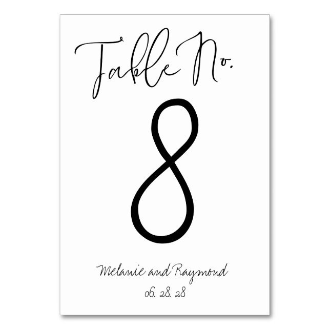 Tarjeta de número de tabla Boda manuscrita (Reverso)