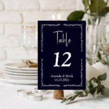 Tarjeta de número de tabla Boda negro azul oscuro