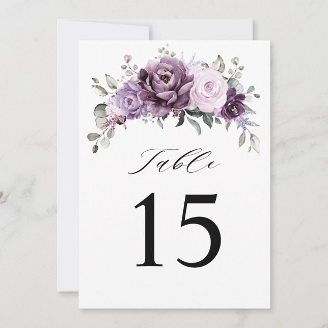 Tarjeta de número de tabla Boda púrpura de tonos p (Anverso)