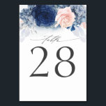 Tarjeta de número de tabla Boda rosa de la marina<br><div class="desc">Tarjetas de número de tabla boda floral azul y rosa</div>