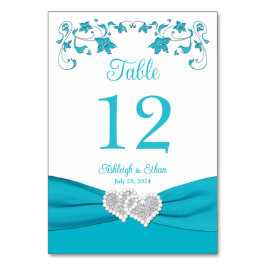 Tarjeta de número de tabla Boda Turquoise Love Hea