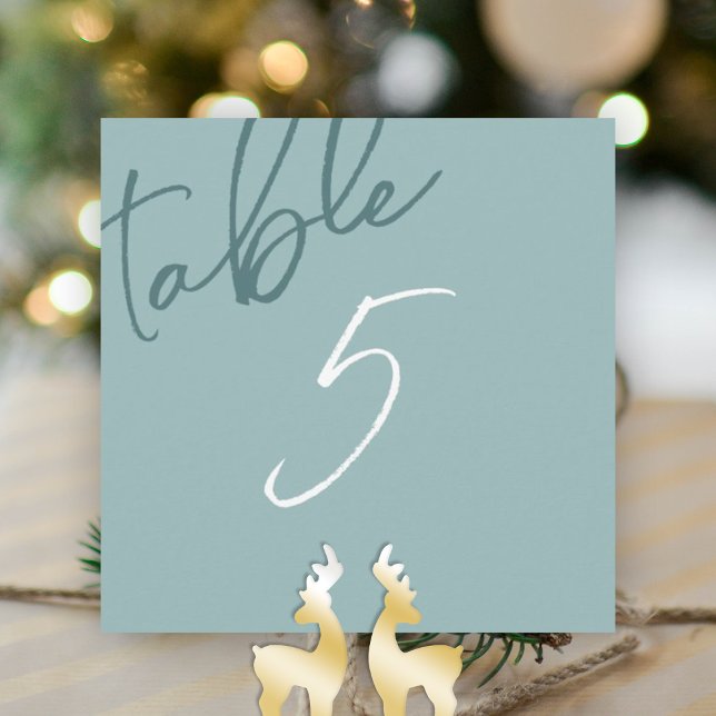 Tarjeta de número de tabla Boda, verde invierno (light green winter wedding table number signage elegant script calligraphy simple wedding sign green)