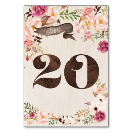 Tarjeta de número de tabla Boho Floral Rustic Boda
