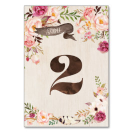 Tarjeta de número de tabla Boho Floral Rustic Boda