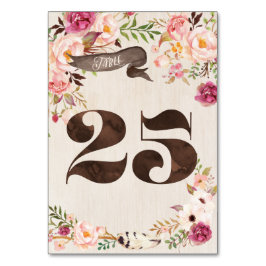 Tarjeta de número de tabla Boho Floral Rustic Boda