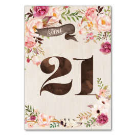 Tarjeta de número de tabla Boho Floral Rustic Boda