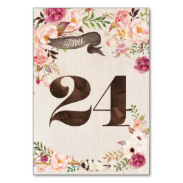 Tarjeta de número de tabla Boho Floral Rustic Boda