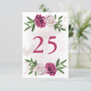 tarjeta de número de tabla botánica de mauve rosa