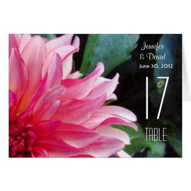 Tarjeta de número de tabla Dahlia rosa (Anverso (Horizontal))