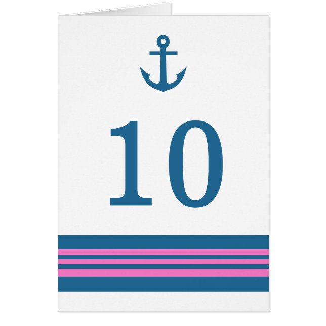 Tarjeta de número de tabla de ancla náutica rosa a (Frente)