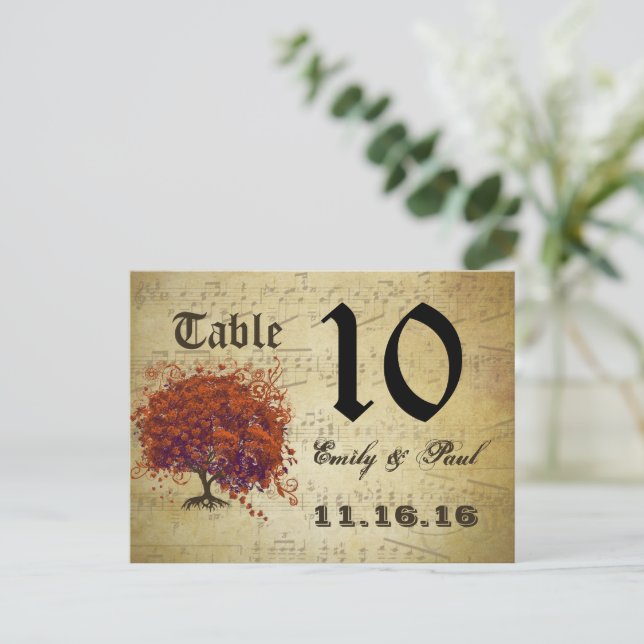 Tarjeta de número de tabla de árbol de hojas de co (Anverso de pie)