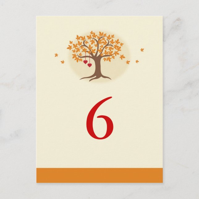 Tarjeta de número de tabla de árbol de otoño (Anverso)