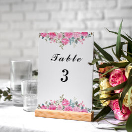 Tarjeta de número de tabla de arco floral rosa acu