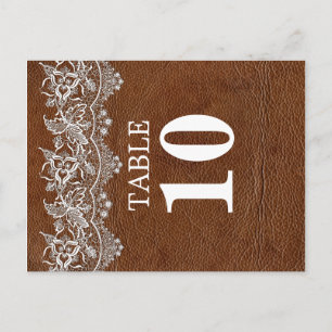 Tarjeta de número de tabla de aspecto de cuero y e
