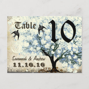 Tarjeta de número de tabla de aves de árbol azul d