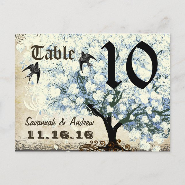 Tarjeta de número de tabla de aves de árbol azul d (Anverso)
