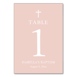 Tarjeta de número de tabla de bautismo de cruz ros