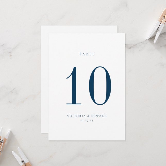 Tarjeta de número de tabla de Boda azul minimalist (Anverso/Reverso In Situ)