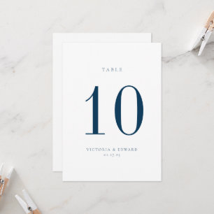 Tarjeta de número de tabla de Boda azul minimalist