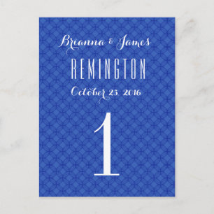 Tarjeta de número de tabla de Boda azul real V02