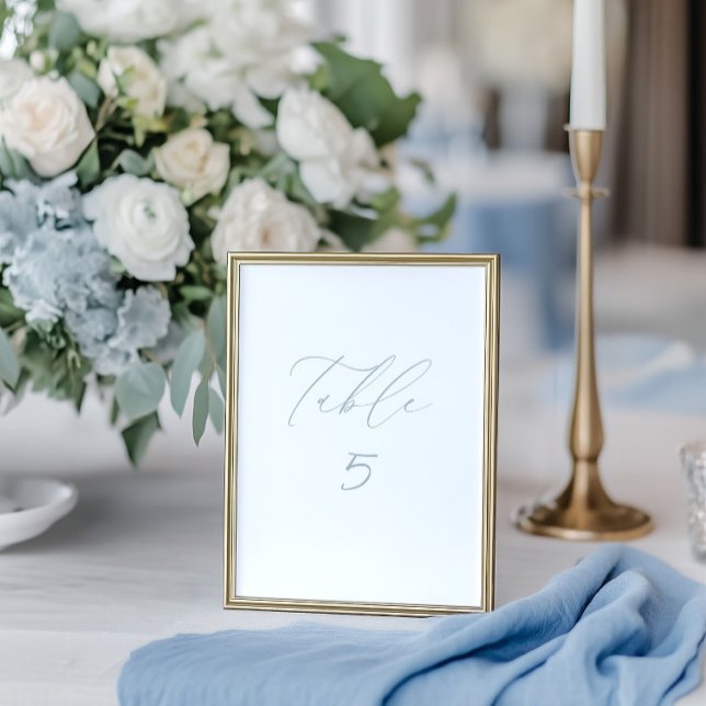 Tarjeta de número de tabla de Boda azul y azul tur (White & Dusty Blue Wedding Table Number Card)