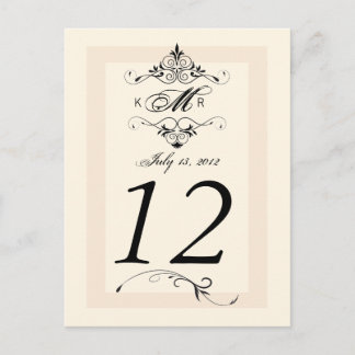 Tarjeta de número de tabla de Boda blanco negro an