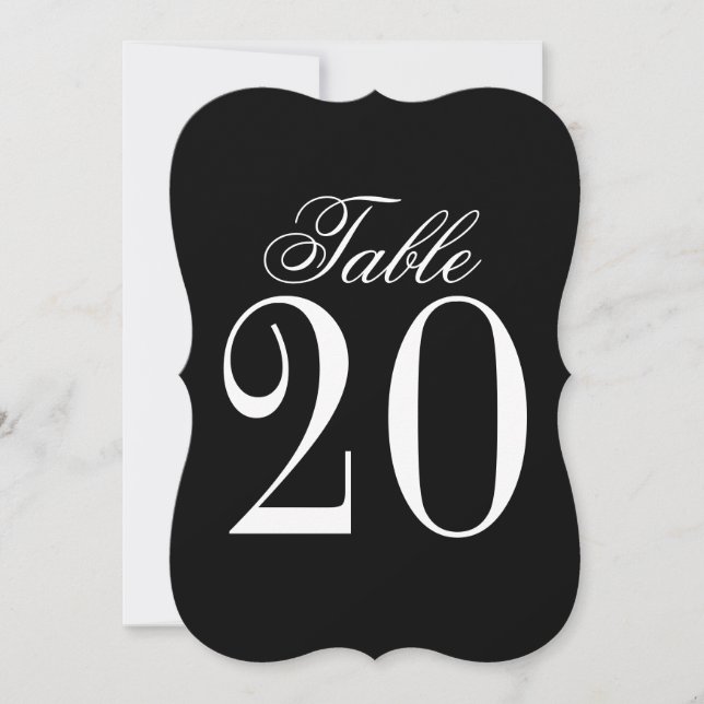 Tarjeta de número de tabla de Boda blanco y negro (Anverso)