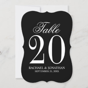 Tarjeta de número de tabla de Boda blanco y negro