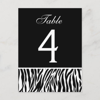 Tarjeta de número de tabla de Boda de cebra negra 