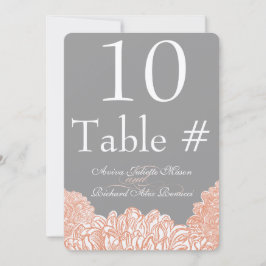 Tarjeta de número de tabla de Boda de coral de ens