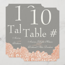 Tarjeta de número de tabla de Boda de coral de ens