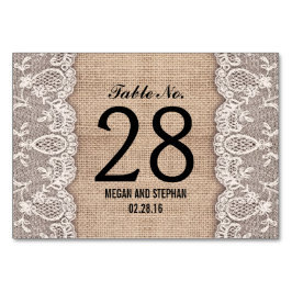 Tarjeta de número de tabla de boda de encaje burla