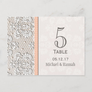 Tarjeta de número de tabla de Boda de encaje de co
