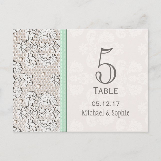 Tarjeta de número de tabla de Boda de encaje de fá (Anverso)