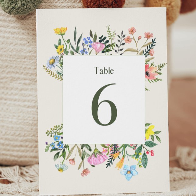 Tarjeta de número de tabla de Boda de flores silve ("Elevate tables with Watercolor Wildflower charm. Find your spot beautifully! 🌸 #WeddingTableMagic)