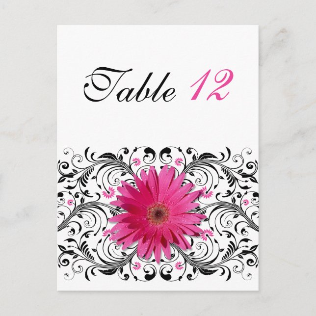 Tarjeta de número de tabla de Boda de Gerbera rosa (Anverso)