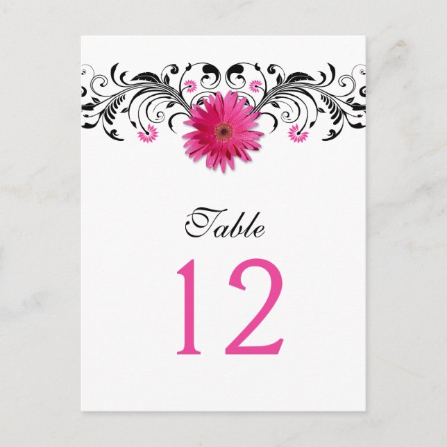 Tarjeta de número de tabla de Boda de Gerbera rosa (Anverso)