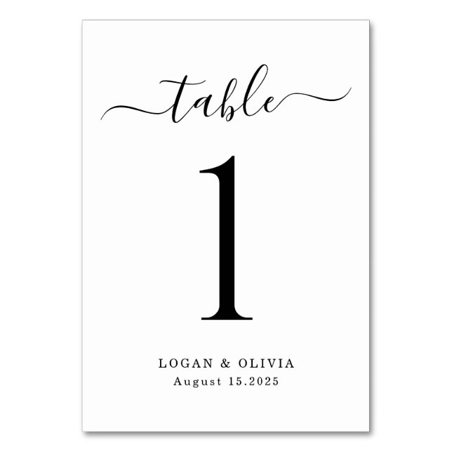 Tarjeta de número de tabla de Boda de guión Minima (Anverso)
