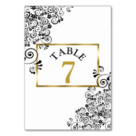 Tarjeta de número de tabla de Boda de guiones blan