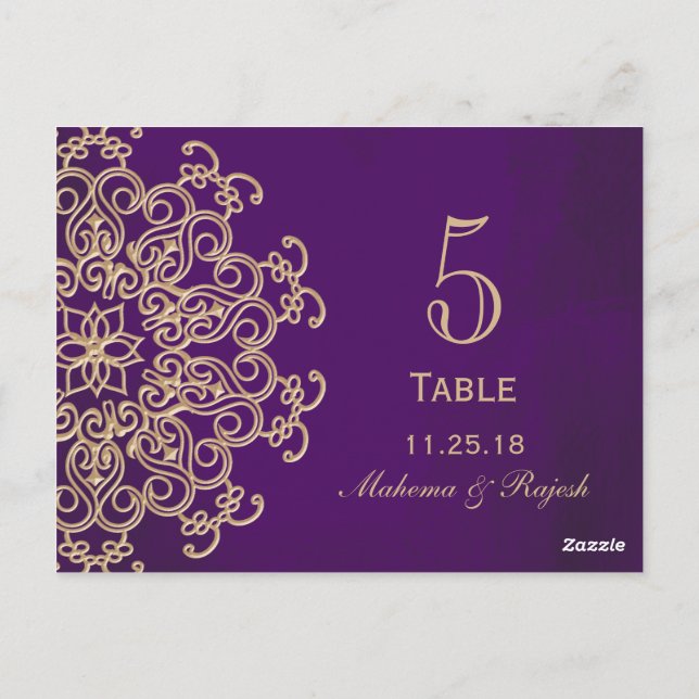 TARJETA DE NÚMERO DE TABLA DE BODA DE LA INDIA DE  (Reverso)