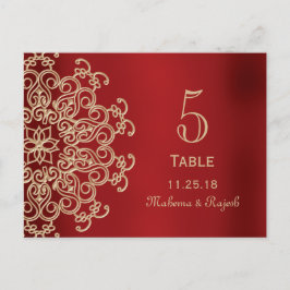 TARJETA DE NÚMERO DE TABLA DE BODA DE LA INDIA ROJ